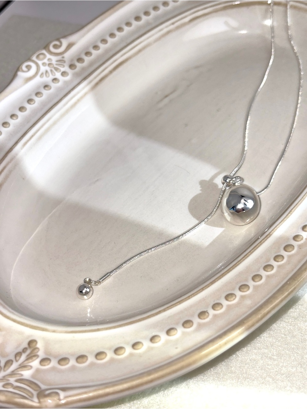 Sterling Silver Adjustable Lariat Necklace with Polished Ball Pendant